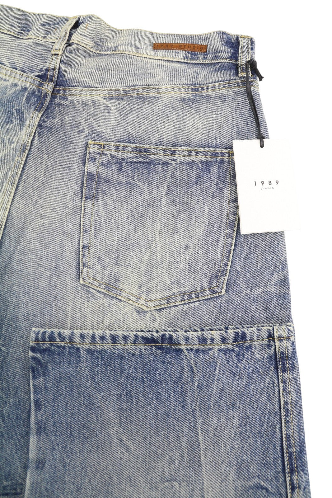 1989 STUDIO Men Jeans W33 Blue Faded Whiskers Straight Fit Distress Ripped Denim