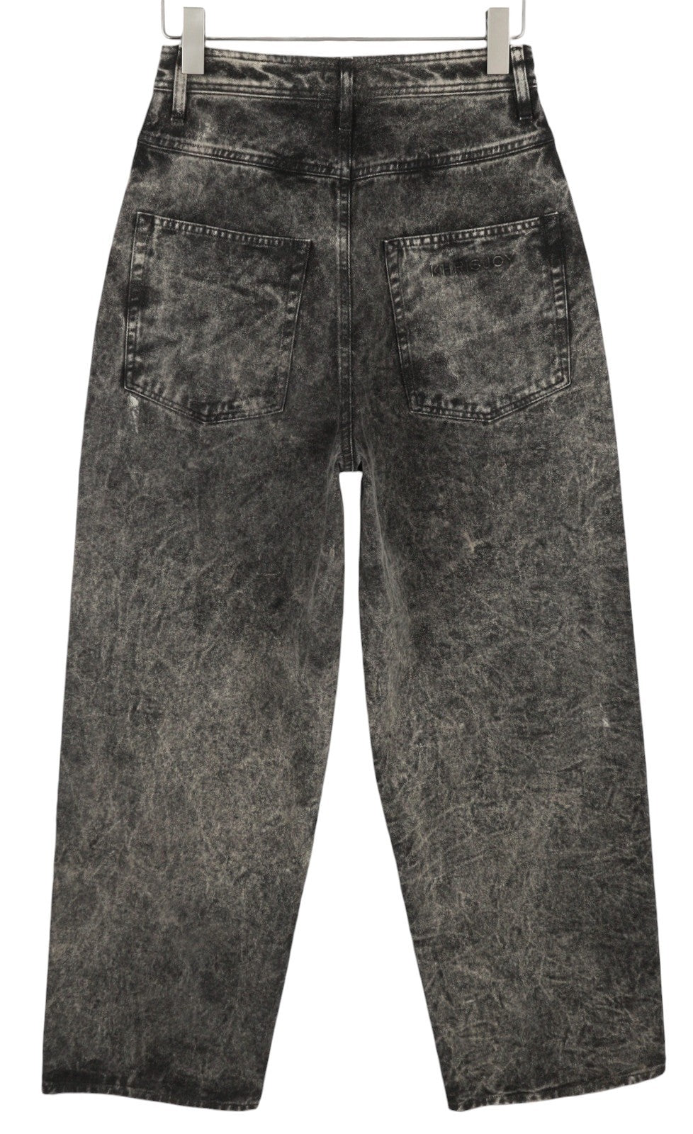 KHRISJOY Women Jeans W27 Grey Faded Washed Straight Fit High Waist Zip Fly Denim