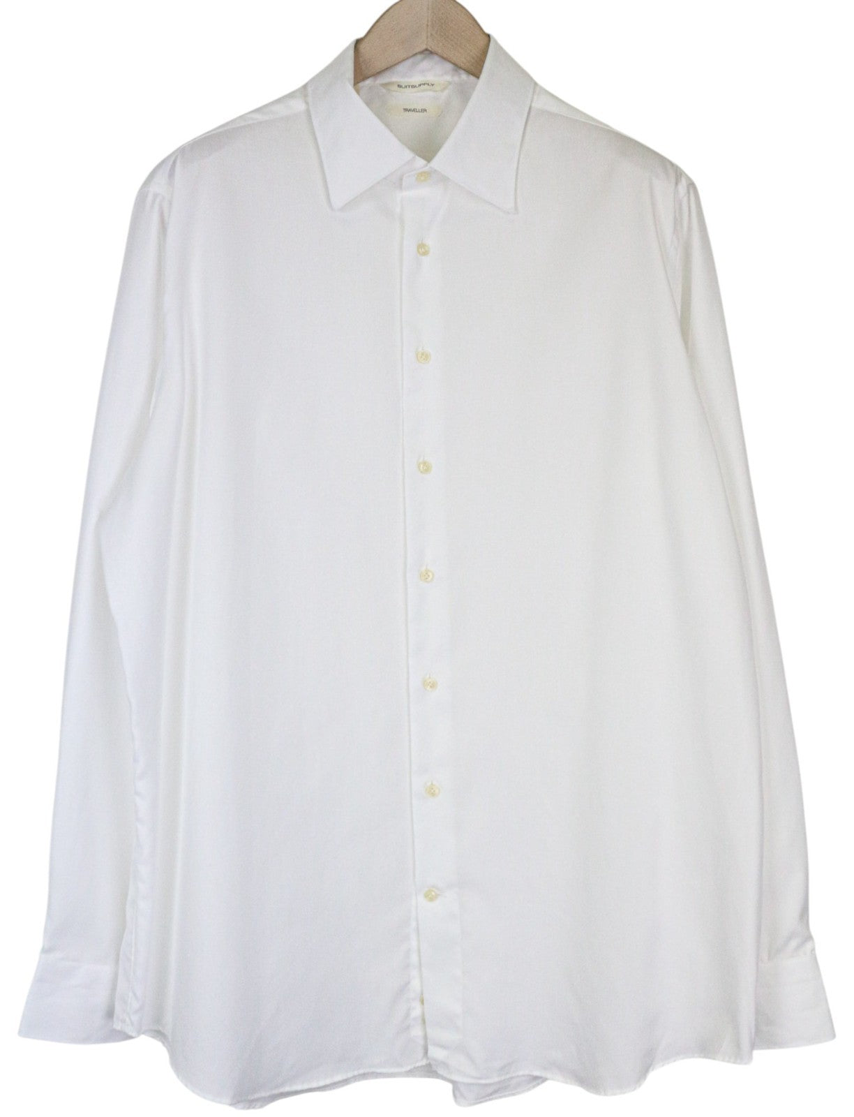 SUITSUPPLY Traveller Men's Shirt 45/17 3/4 Slim White Cotton Long Sleeve