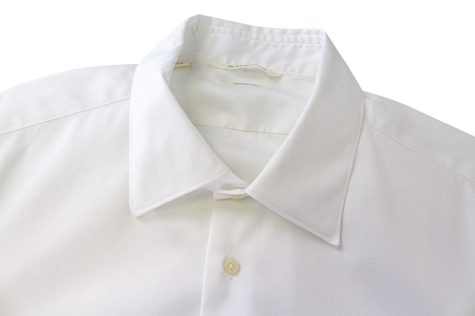 SUITSUPPLY Traveller Men's Shirt 45/17 3/4 Slim White Cotton Long Sleeve