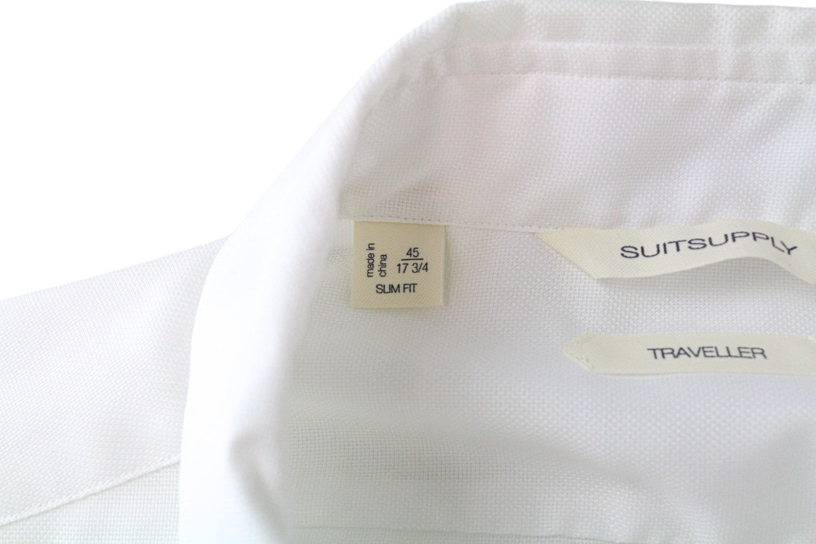 SUITSUPPLY Traveller Men's Shirt 45/17 3/4 Slim White Cotton Long Sleeve