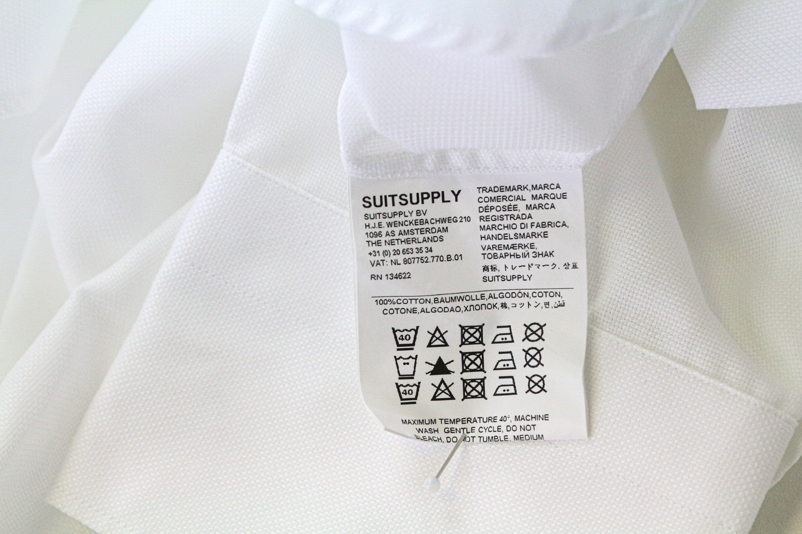 SUITSUPPLY Traveller Men's Shirt 45/17 3/4 Slim White Cotton Long Sleeve