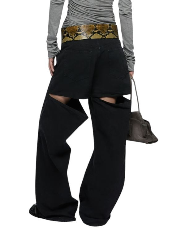 THE ATTICO Women Jeans 29 Black Loose Baggy Fit Cut-Out Details FW25 RRP590