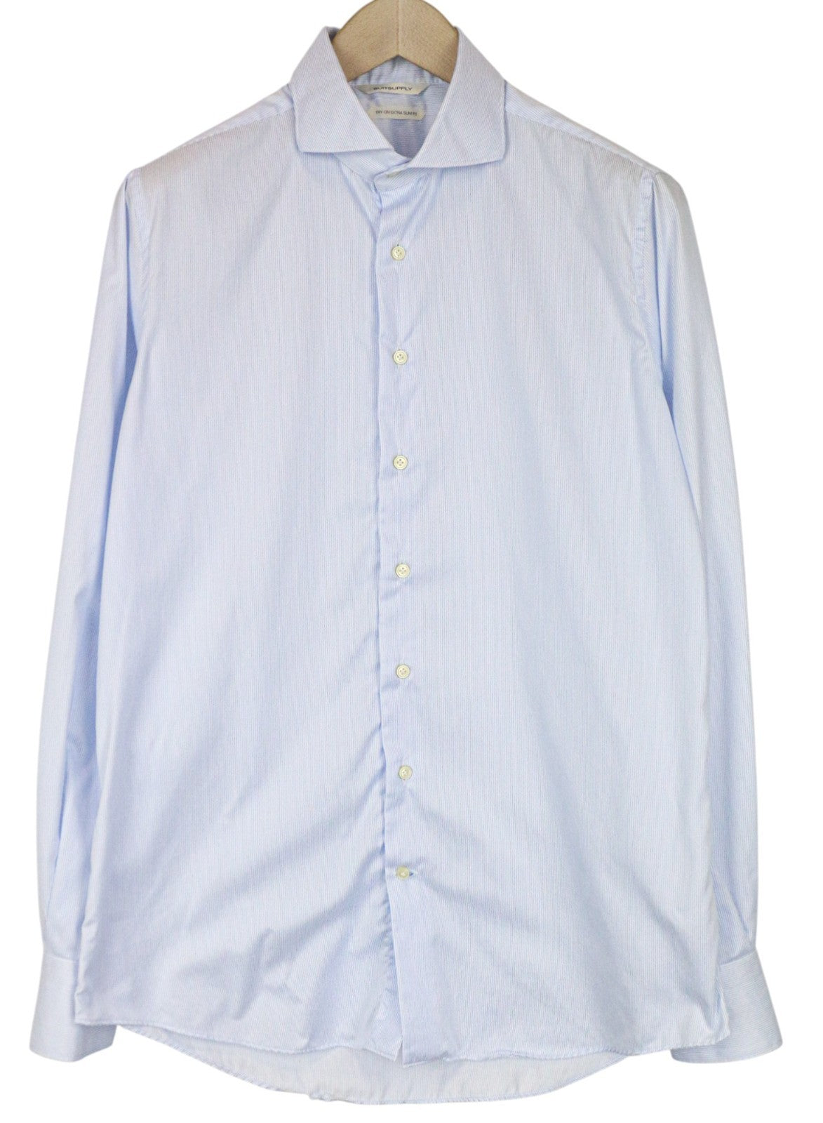 SUITSUPPLY Men's Shirt 42/16 1/2 Extra Slim Blue Striped Pure Cotton Cutaway