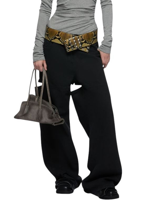 THE ATTICO Women Jeans 25 Black Loose Baggy Fit Cut-Out Details FW25 RRP590