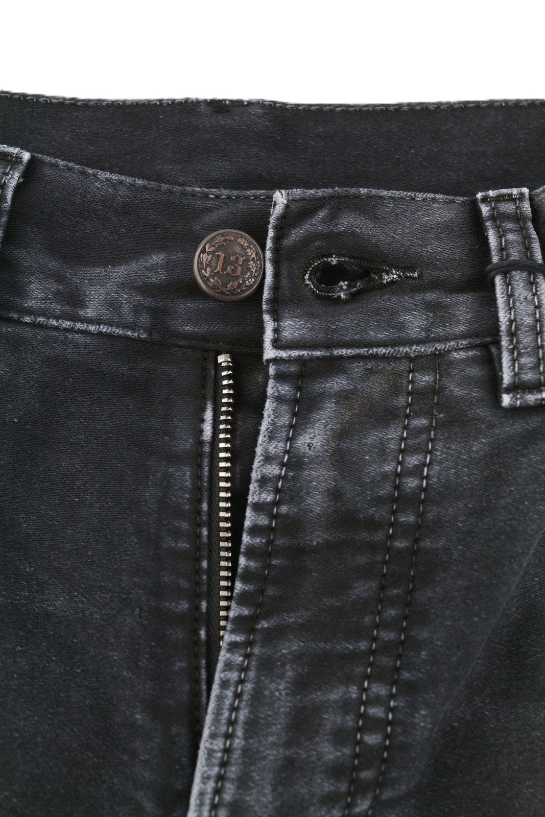 R13 X-BF Women Jeans 23 Black Garment Dyed Moleskin Cropped Zipper Denim FW25