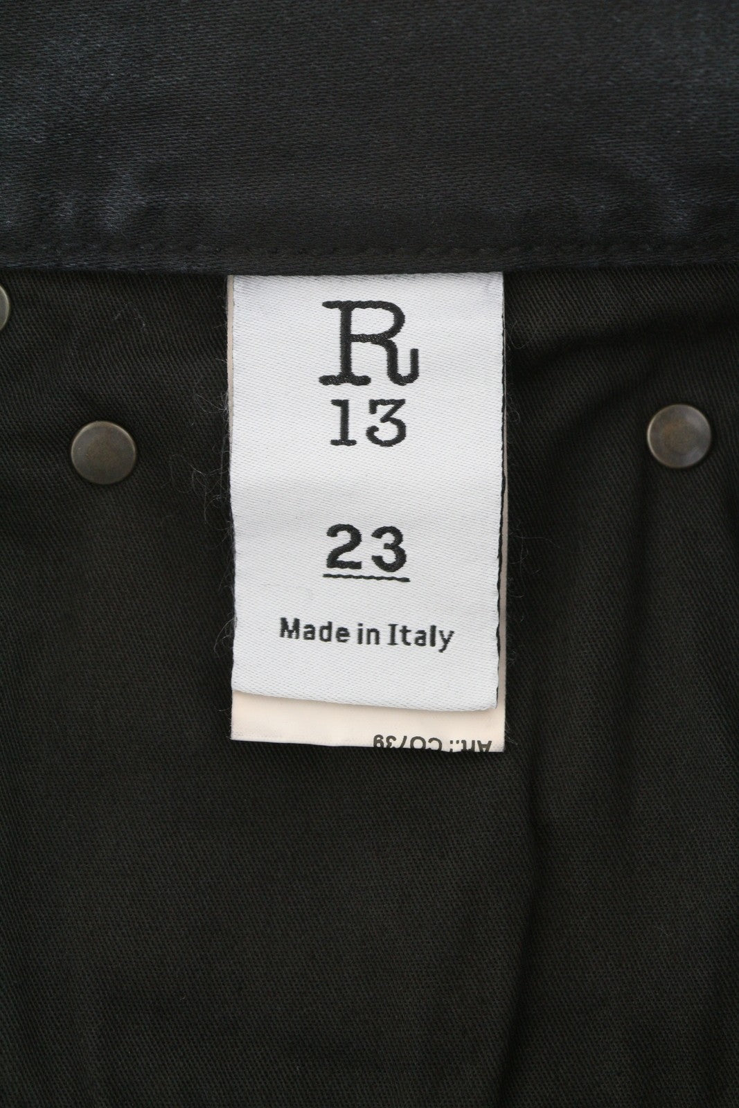 R13 X-BF Women Jeans 23 Black Garment Dyed Moleskin Cropped Zipper Denim FW25