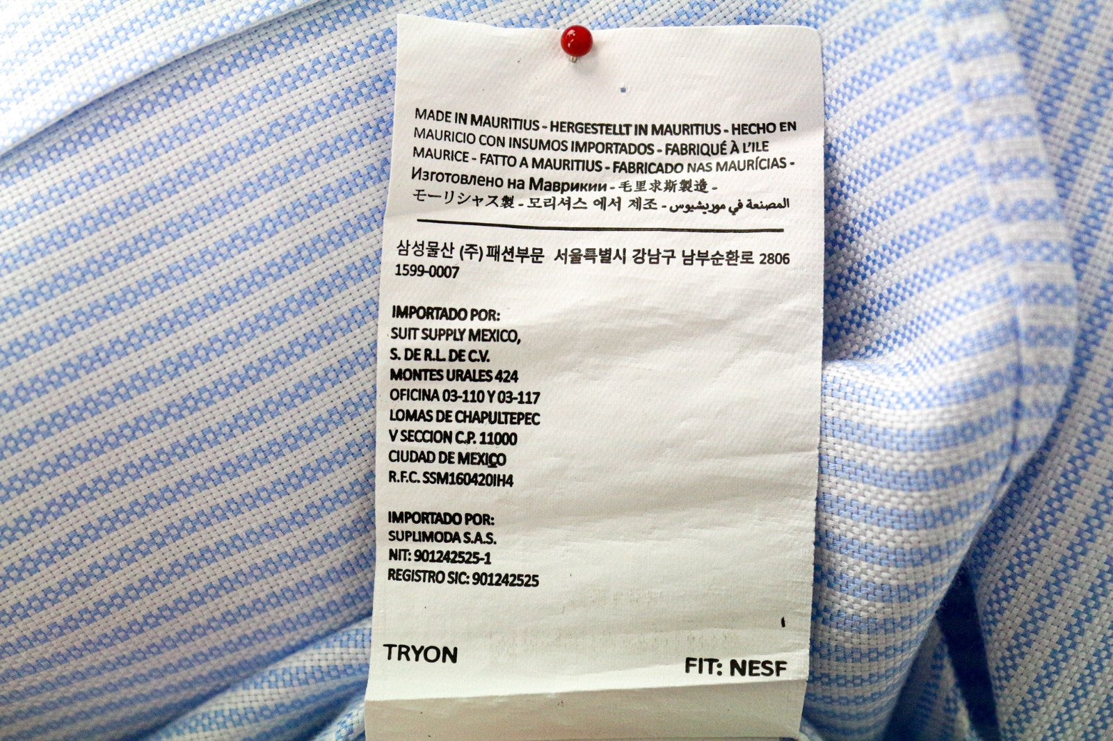 SUITSUPPLY Men's Shirt 38/15 Extra Slim Blue Striped Cotton Cutaway Twill