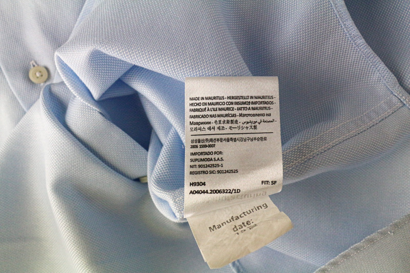 SUITSUPPLY Traveller Men's Shirt 39L/15 1/2L Slim Blue Cotton Long Sleeve