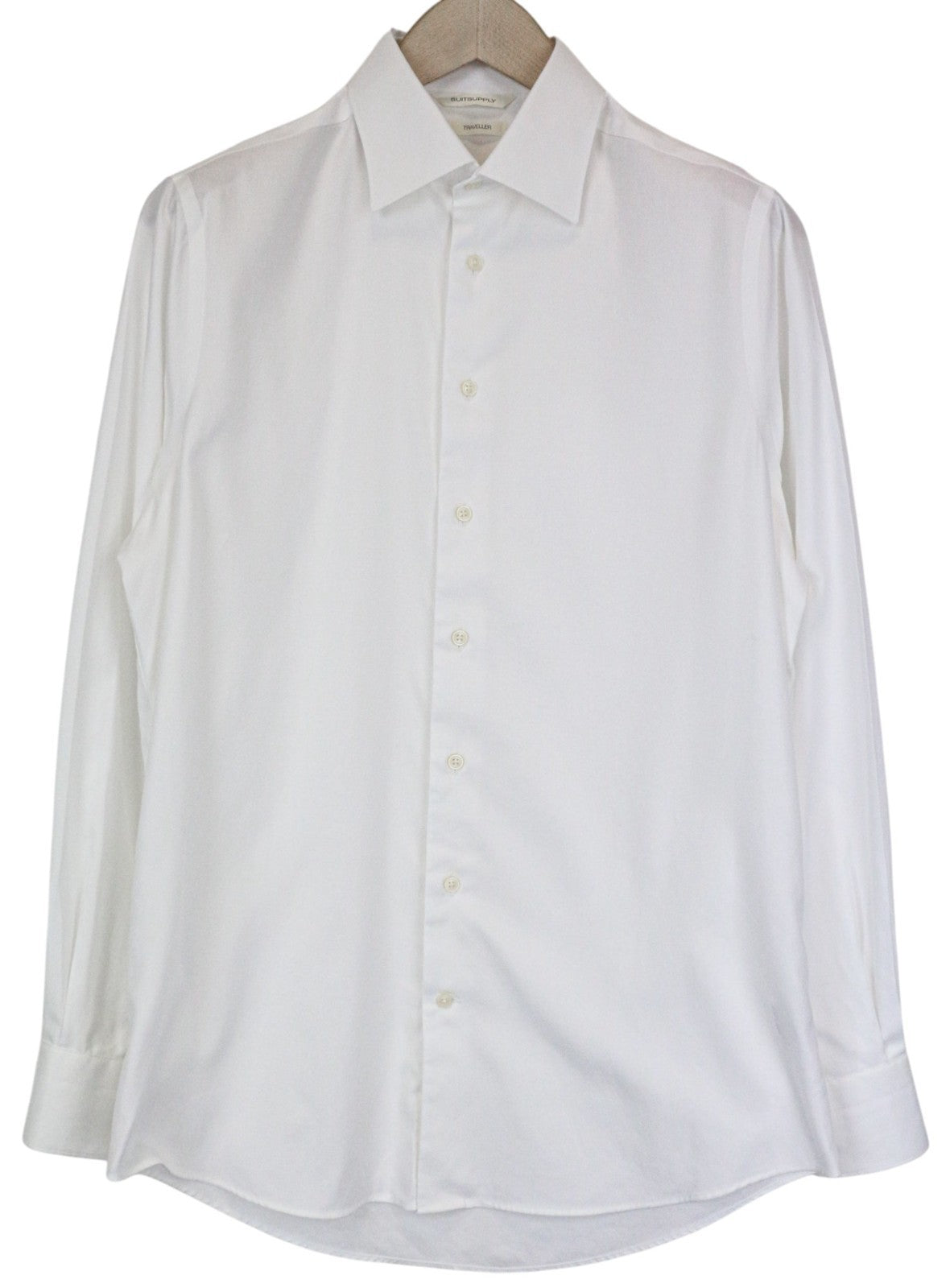 SUITSUPPLY Traveller Men's Shirt 39/15 1/2 Slim White Cotton Long Sleeve