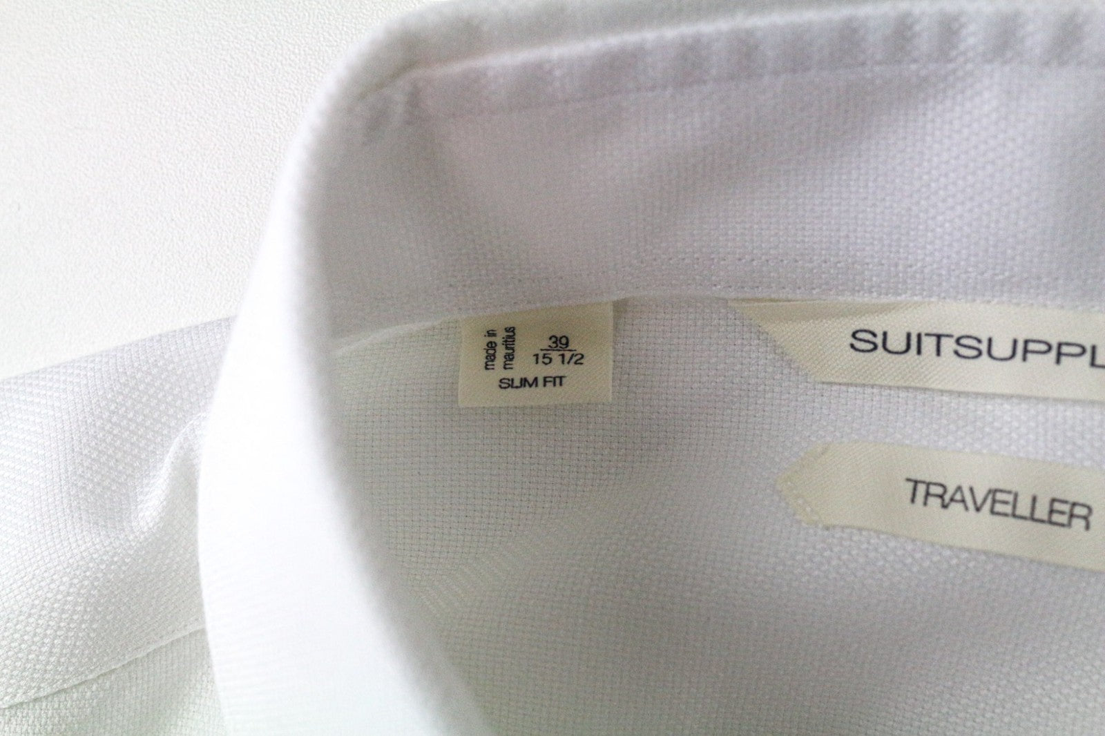 SUITSUPPLY Traveller Men's Shirt 39/15 1/2 Slim White Cotton Long Sleeve