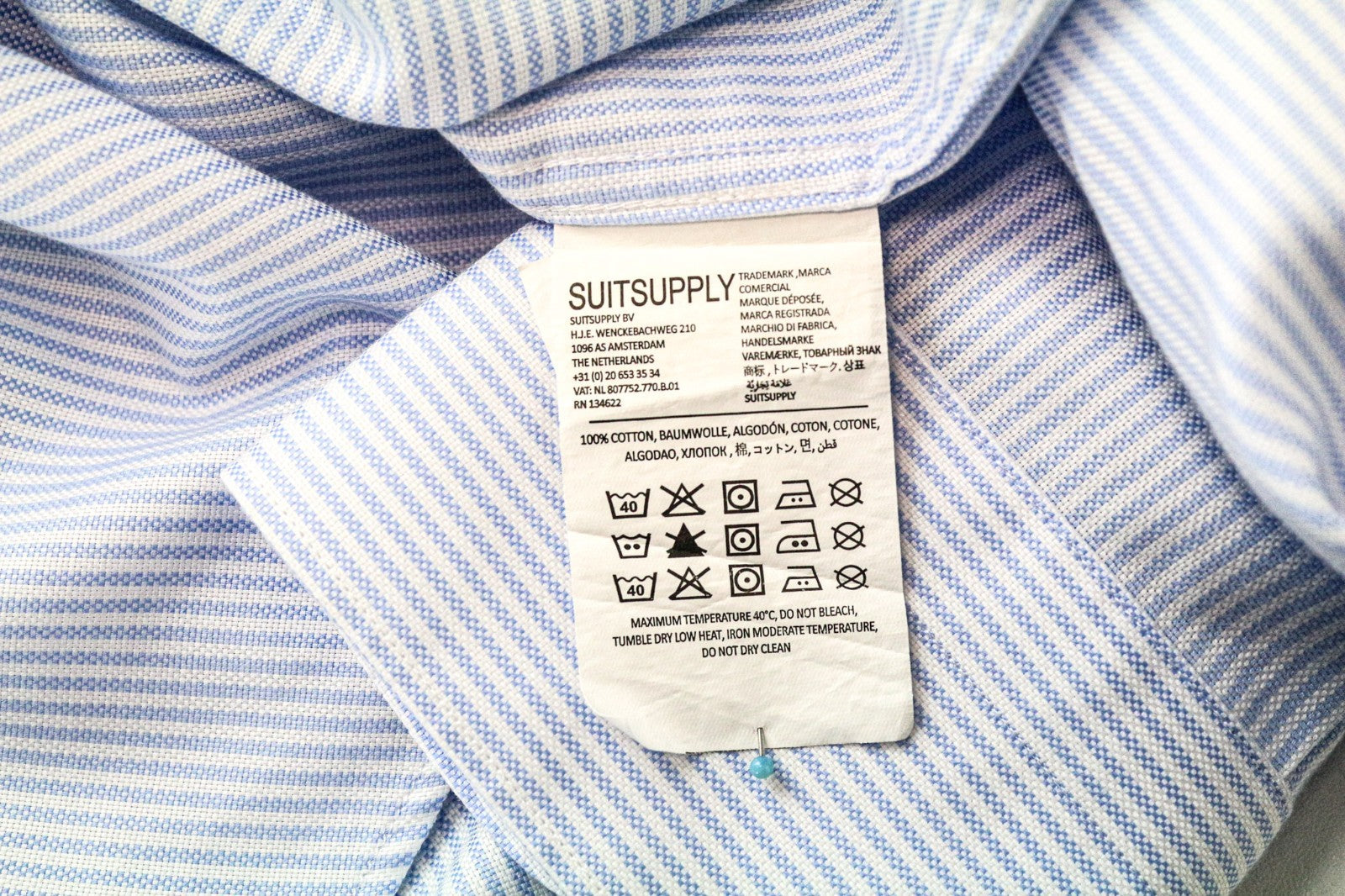 SUITSUPPLY Men's Shirt 45L/17 3/4L Extra Slim Blue Striped Pure Cotton Shirt