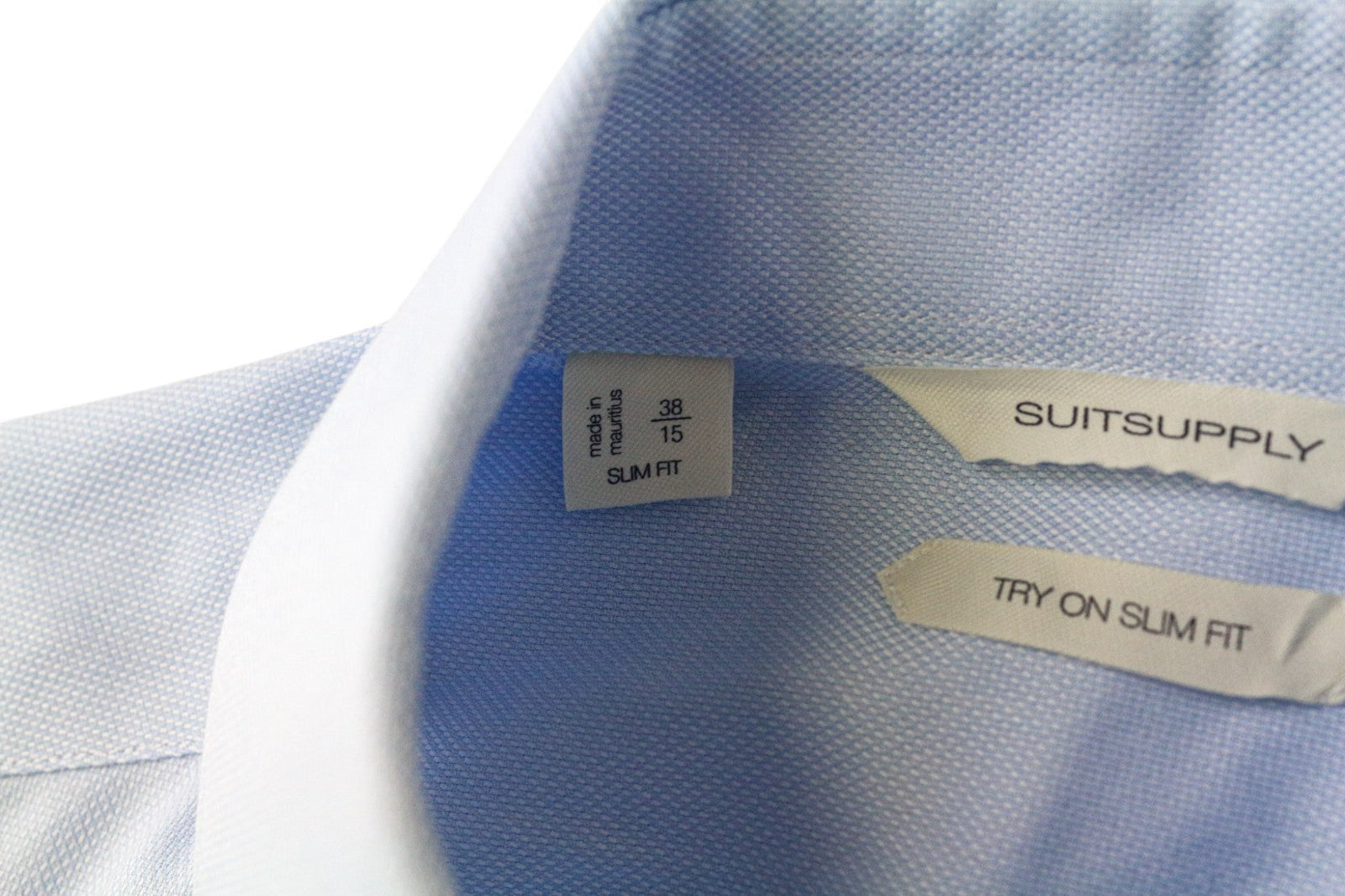 SUITSUPPLY Men's Shirt 38/15 Slim Blue Cotton Long Sleeve Classic Button-Up