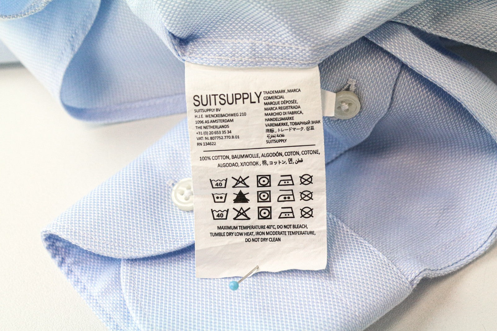 SUITSUPPLY Men's Shirt 38/15 Slim Blue Cotton Long Sleeve Classic Button-Up