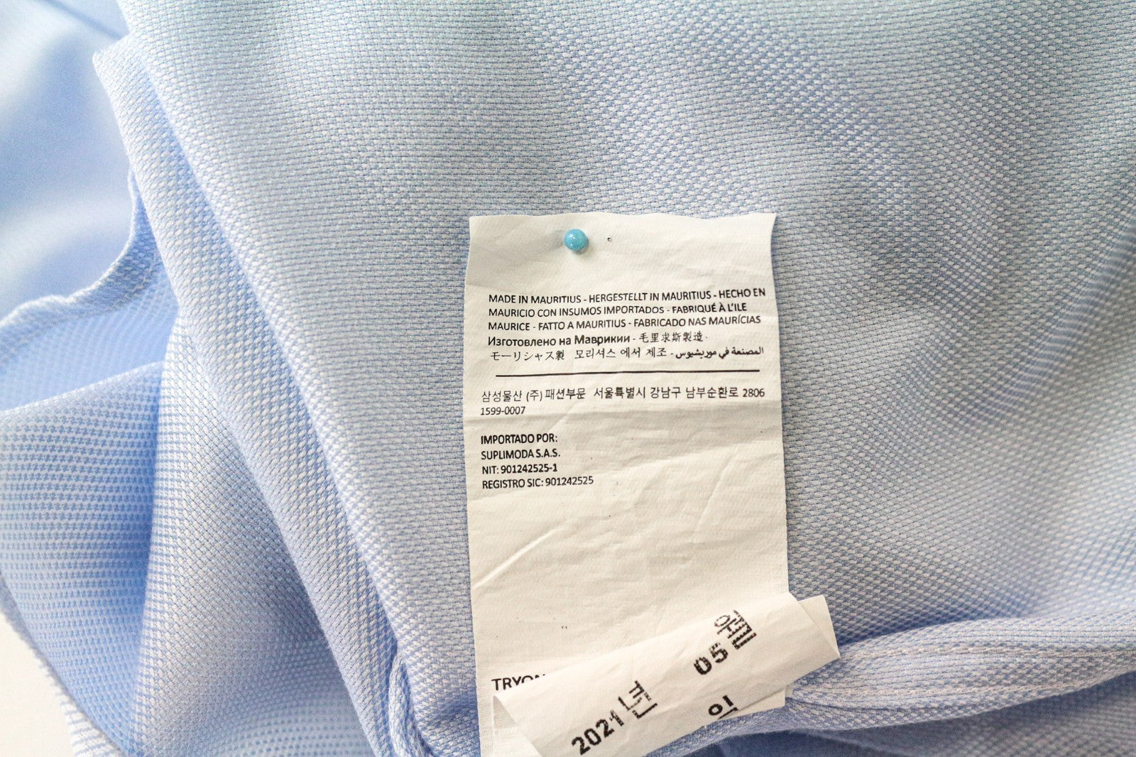 SUITSUPPLY Men's Shirt 38/15 Slim Blue Cotton Long Sleeve Classic Button-Up