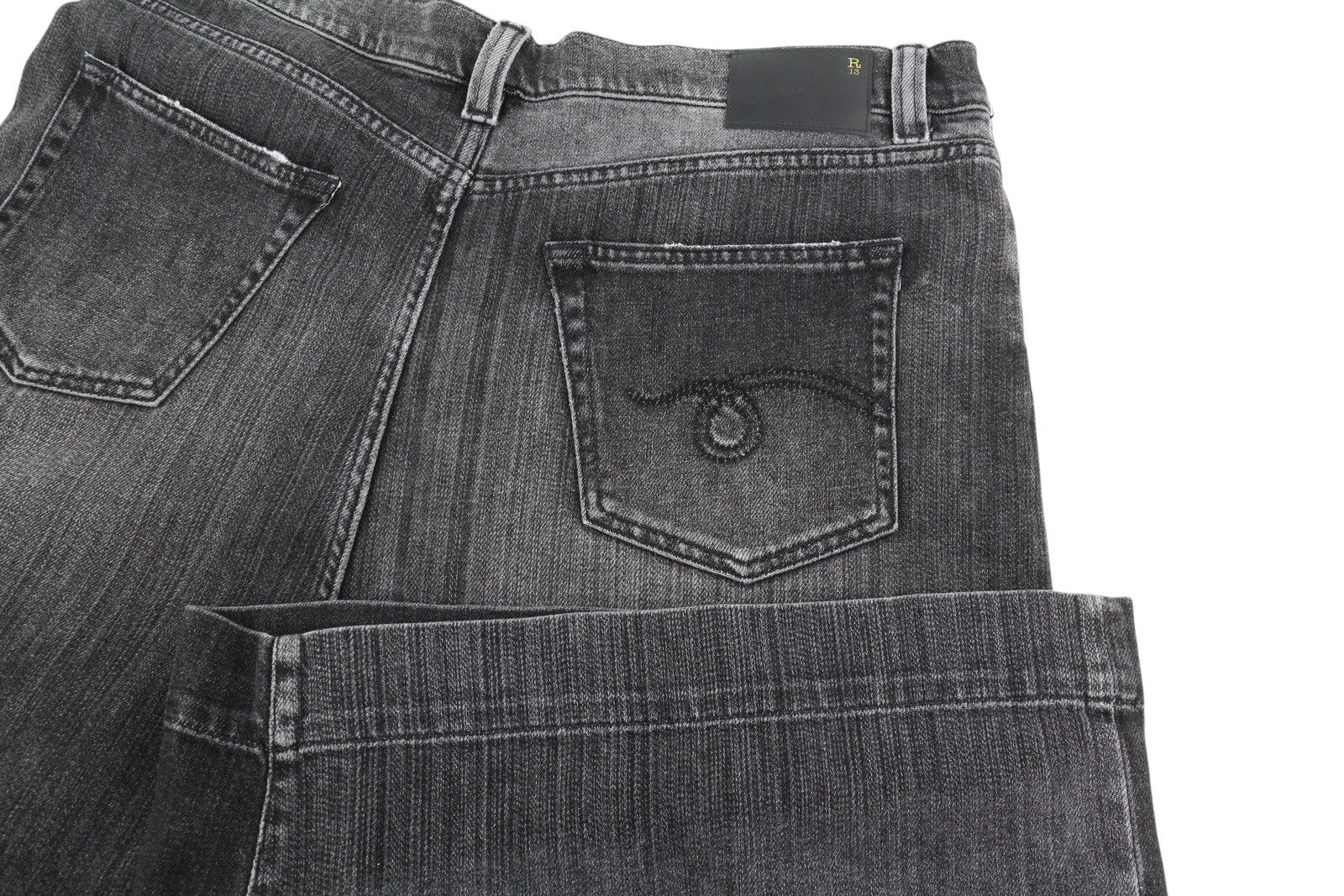 R13 Jesse Women Jeans 38 Vintage Grey Drop Crotch Loose Fit Baggy Dark Denim