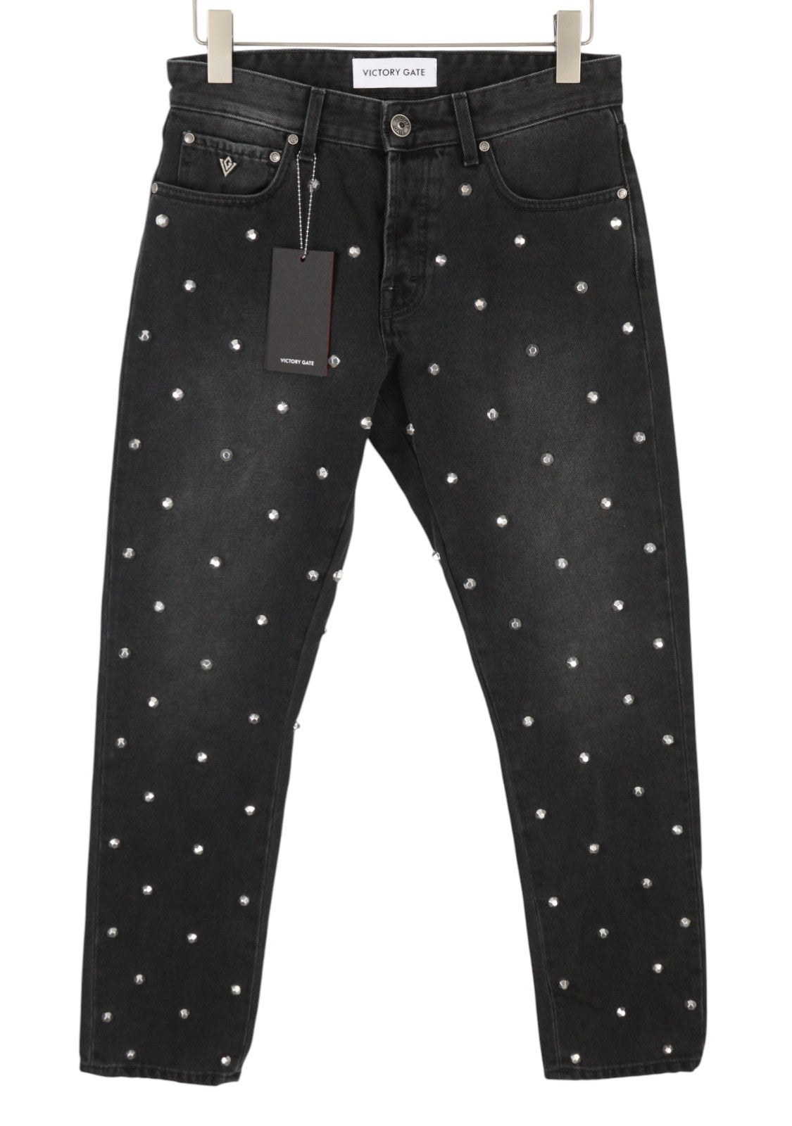 VICTORY GATE Denim Regular Fit Black Collection Studs Men Jeans W30 Faded RRP650