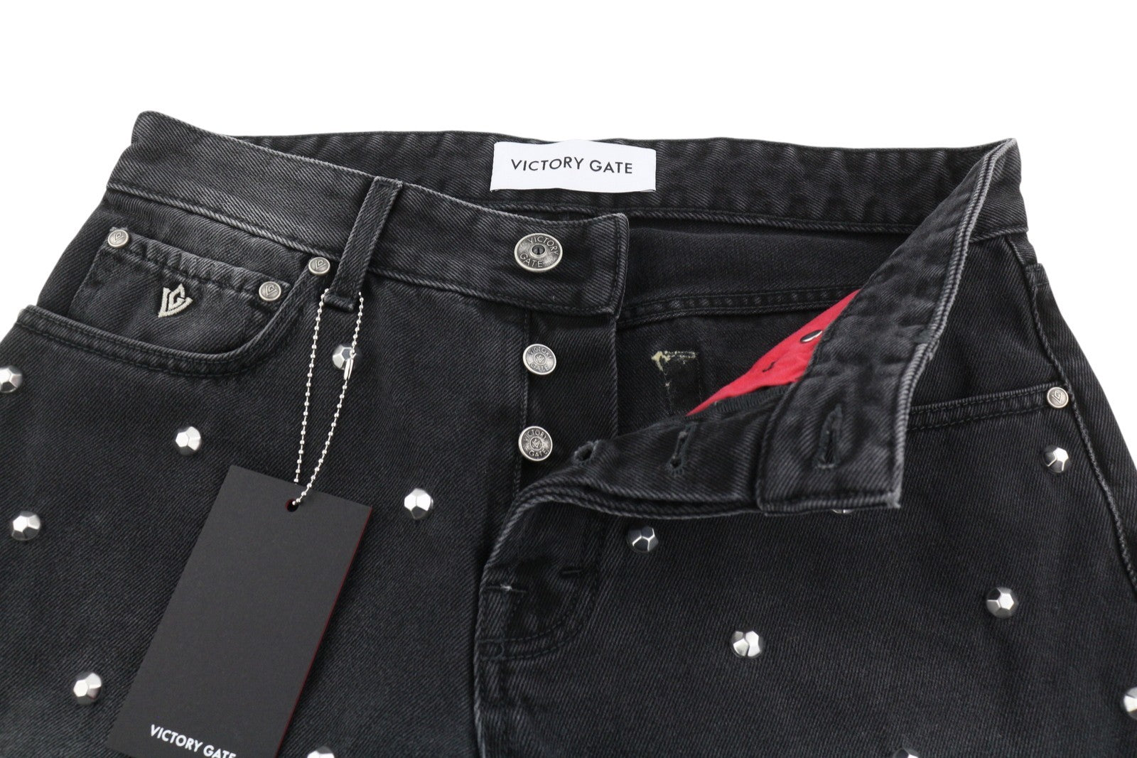 VICTORY GATE Denim Regular Fit Black Collection Studs Men Jeans W30 Faded RRP650