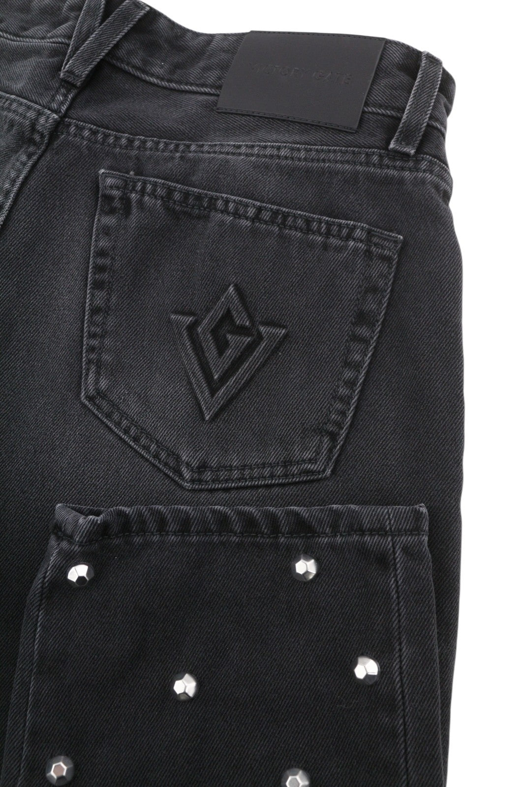 VICTORY GATE Denim Regular Fit Black Collection Studs Men Jeans W30 Faded RRP650