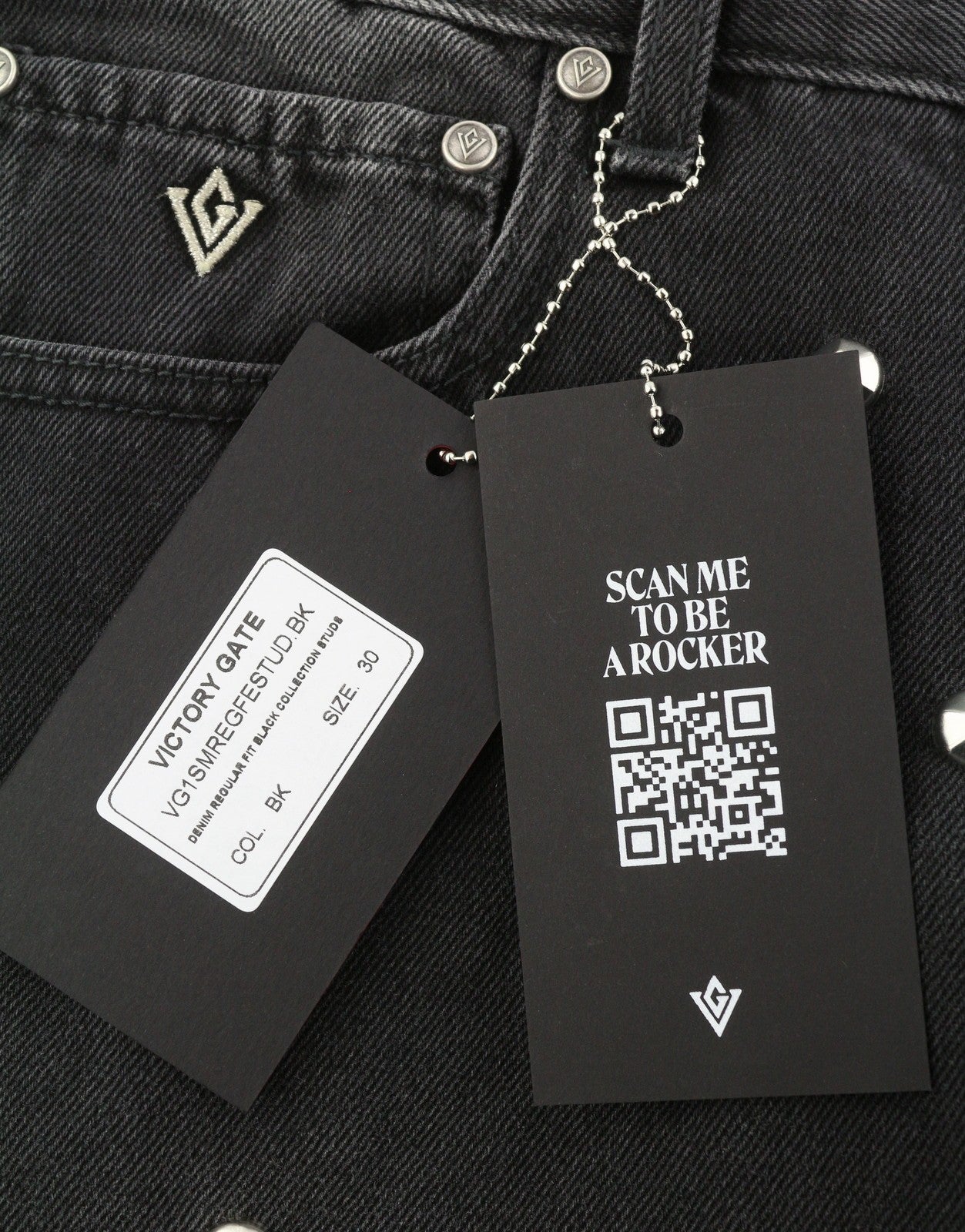 VICTORY GATE Denim Regular Fit Black Collection Studs Men Jeans W30 Faded RRP650