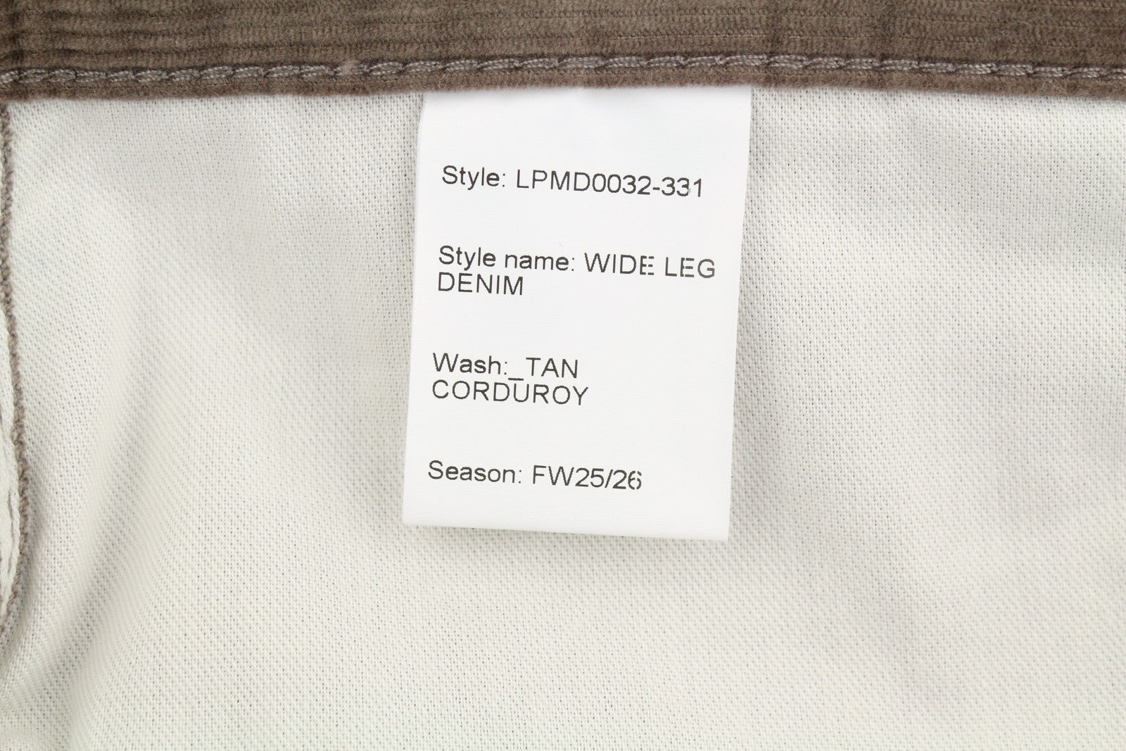 LE PERE Wide Leg Men Trousers W36 Tan Corduroy Button Fly FW25/26
