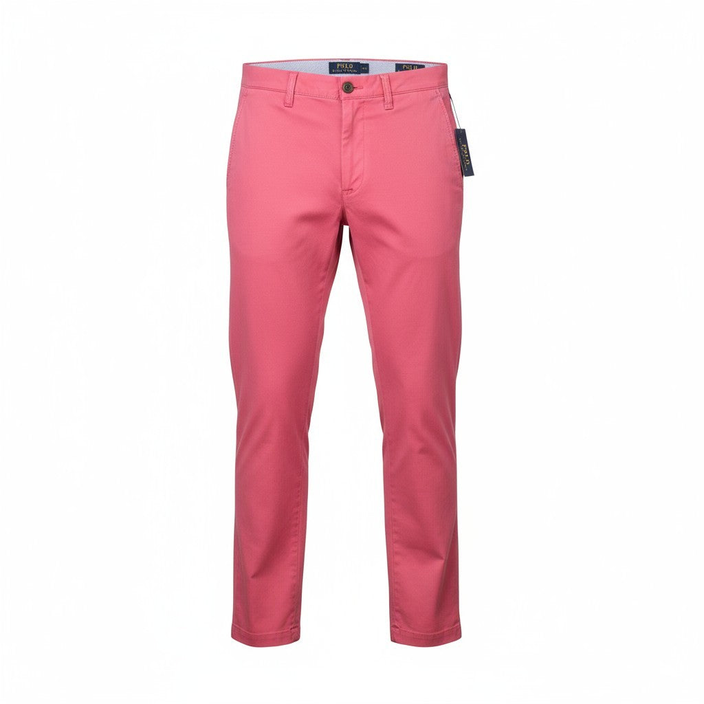 RALPH LAUREN Men Trousers W32/L32 Pink Stretch Slim Chino Zip Fly Logo RRP179