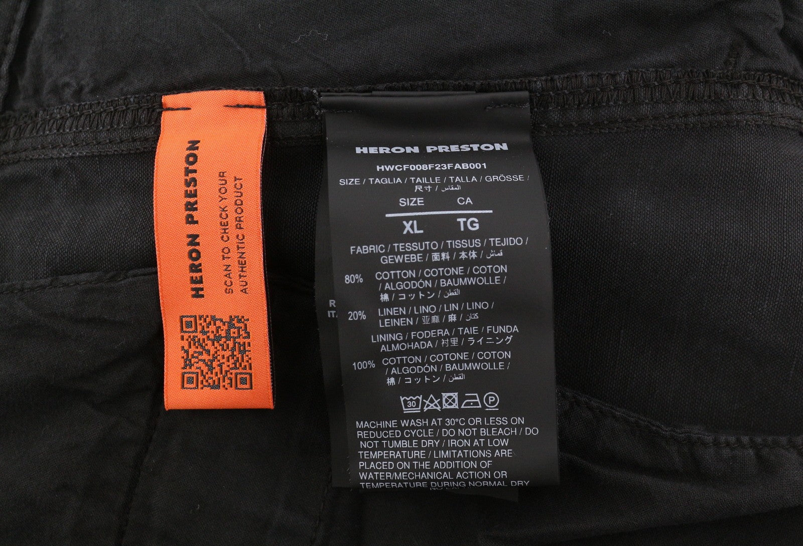 HERON PRESTON Vintage Wash Canvas Cargo Black Women Trousers XL W35 Low RRP649