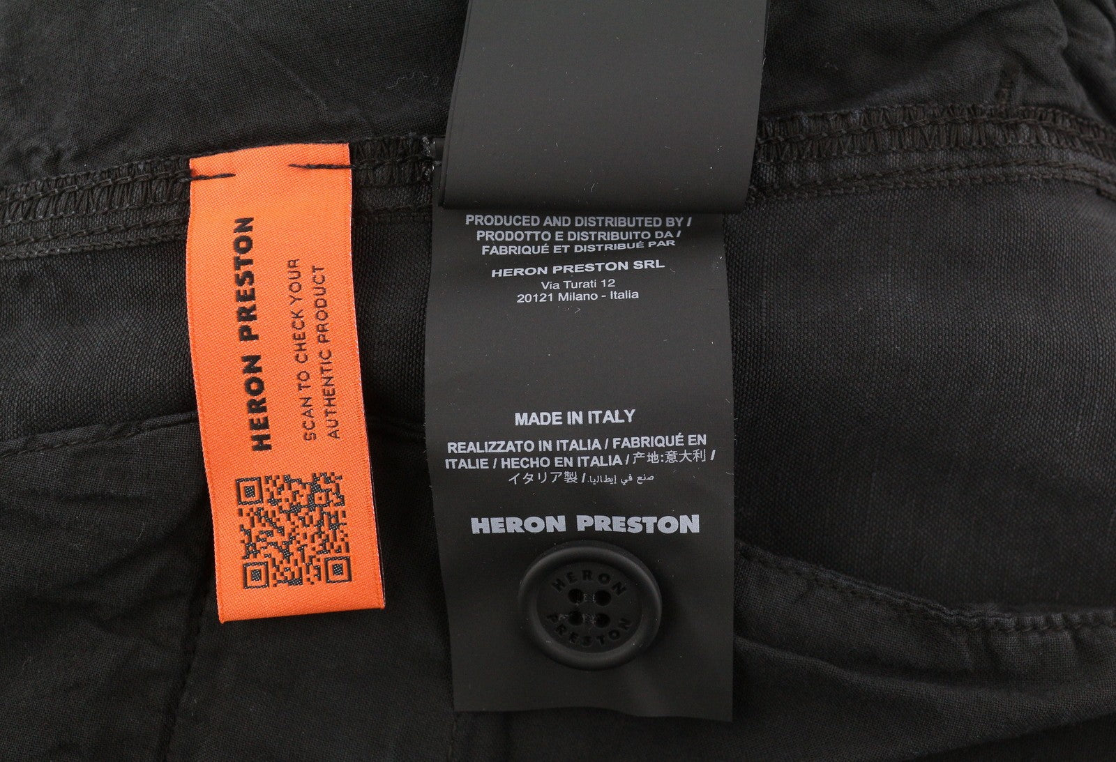 HERON PRESTON Vintage Wash Canvas Cargo Black Women Trousers XL W35 Low RRP649