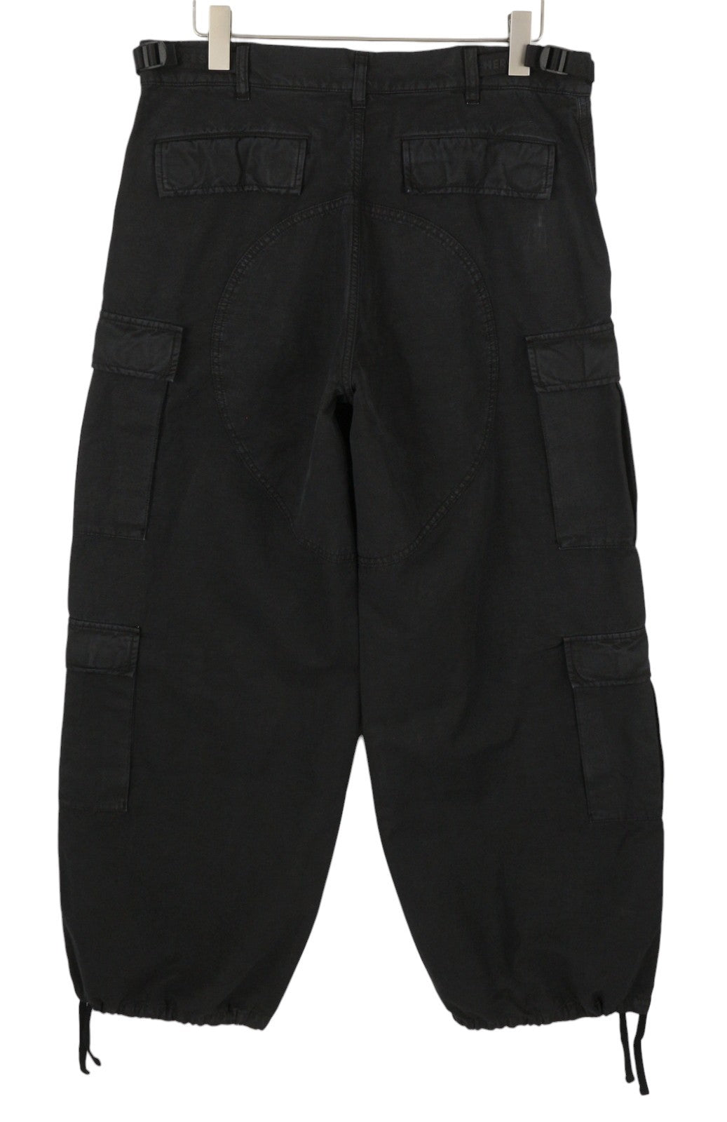 HERON PRESTON Vintage Wash Canvas Cargo Black Women Trousers XL W35 Low RRP649