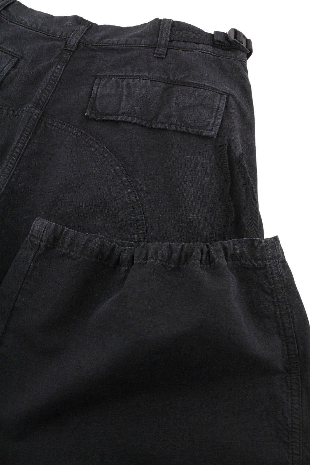 HERON PRESTON Vintage Wash Canvas Cargo Black Women Trousers XL W35 Low RRP649