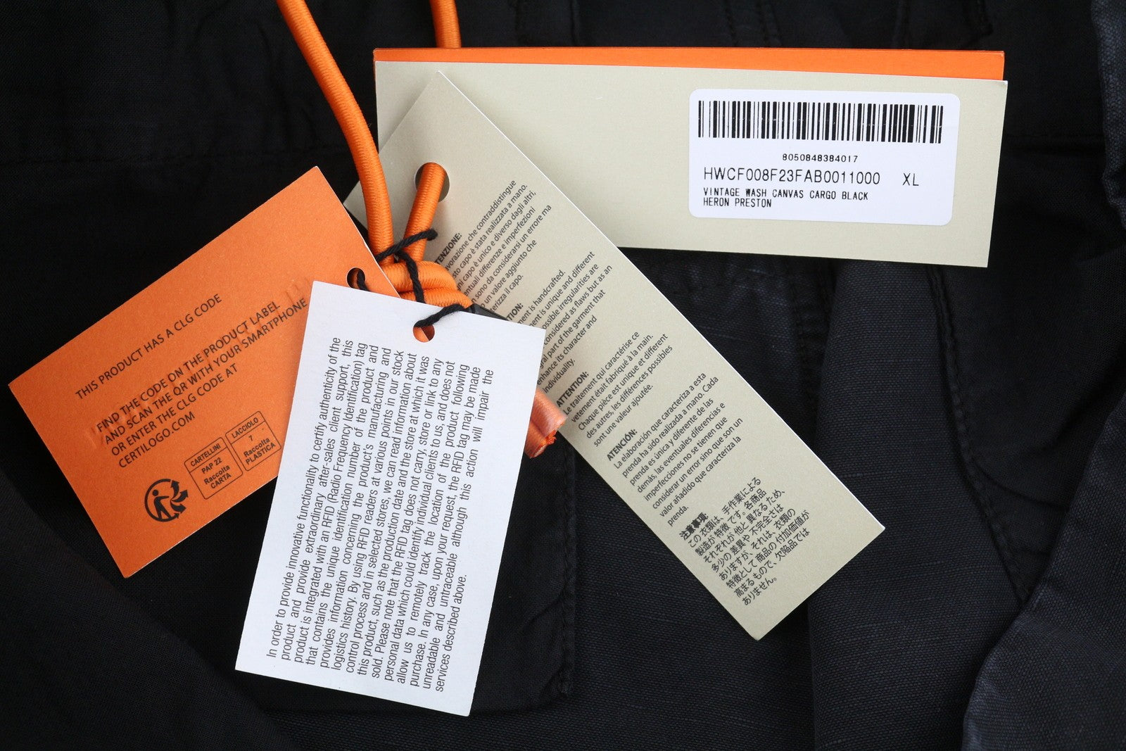 HERON PRESTON Vintage Wash Canvas Cargo Black Women Trousers XL W35 Low RRP649