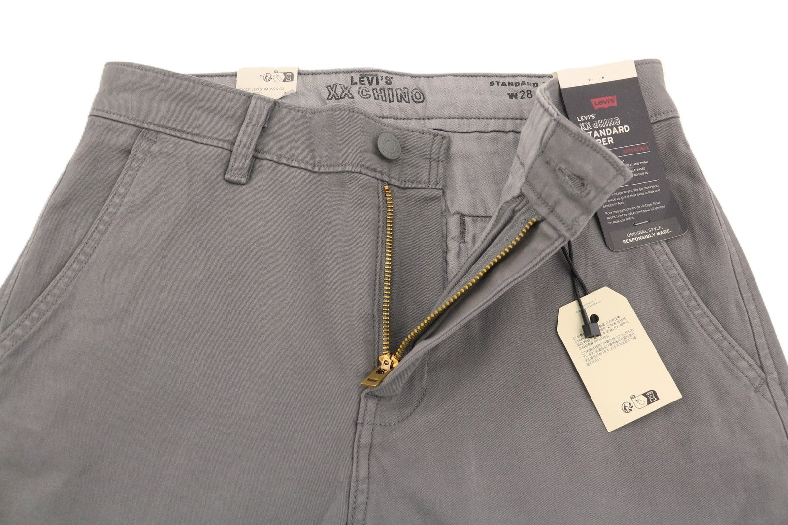 LEVI'S XX Chino Men Trousers W28/L32 Grey Big E Taper Stretch Zip Fly