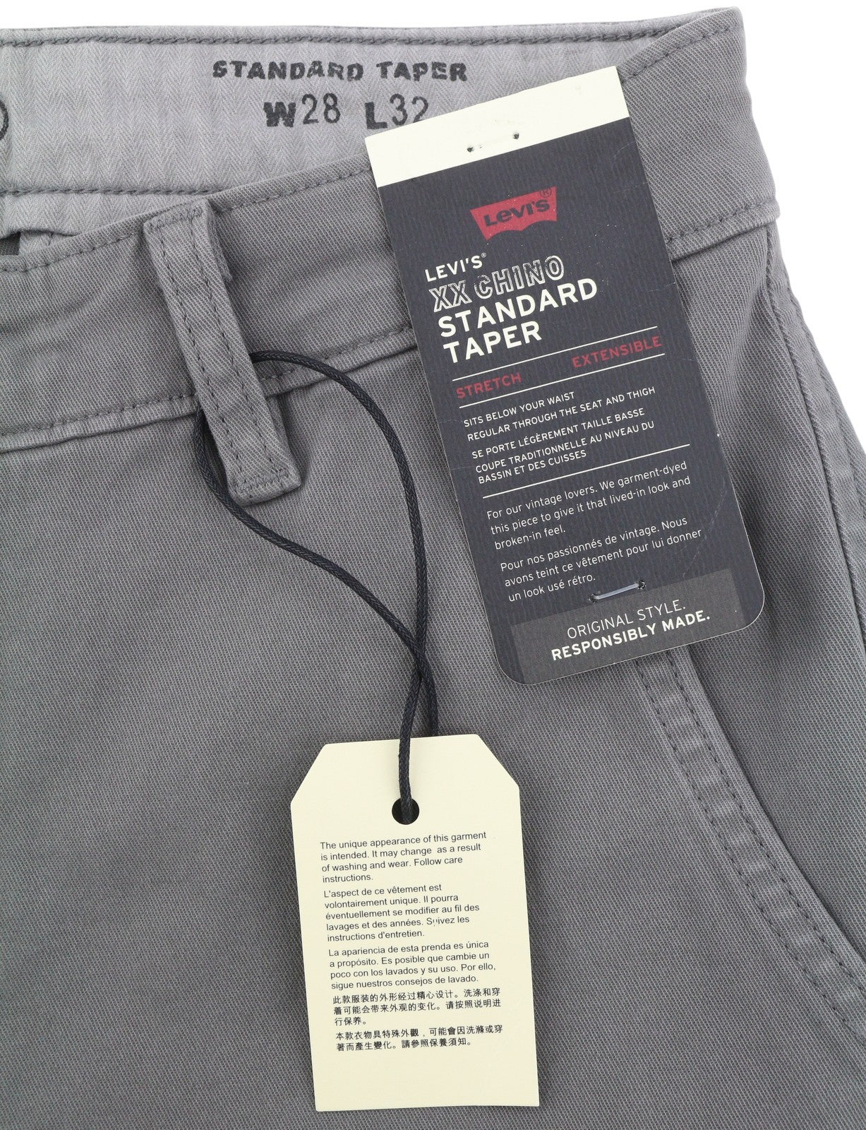 LEVI'S XX Chino Men Trousers W28/L32 Grey Big E Taper Stretch Zip Fly