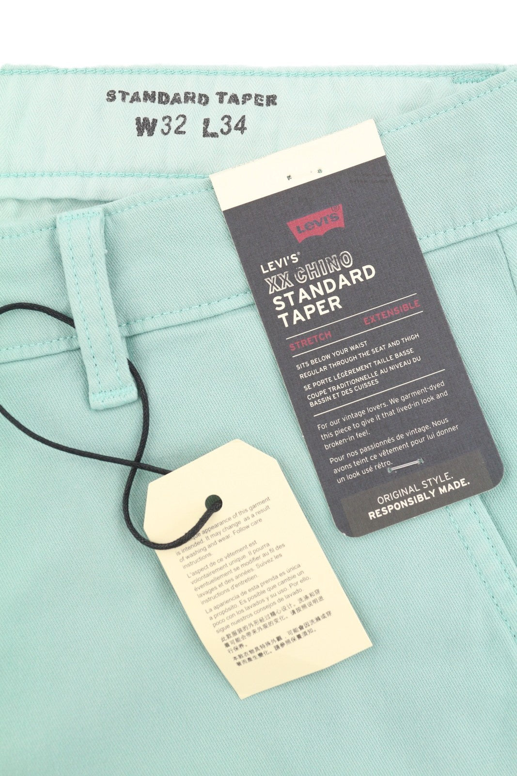 LEVI'S XX Chino Men Trousers W32/L34 Blue Big E Taper Stretch Zip Fly