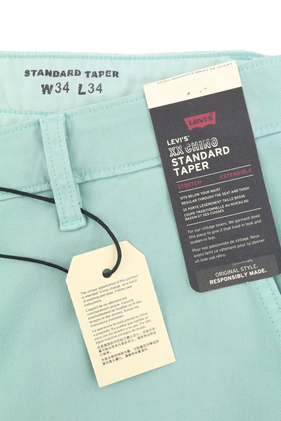 LEVI'S XX Chino Men Trousers W34/L34 Blue Stretch Zip Fly Big E Taper Fit