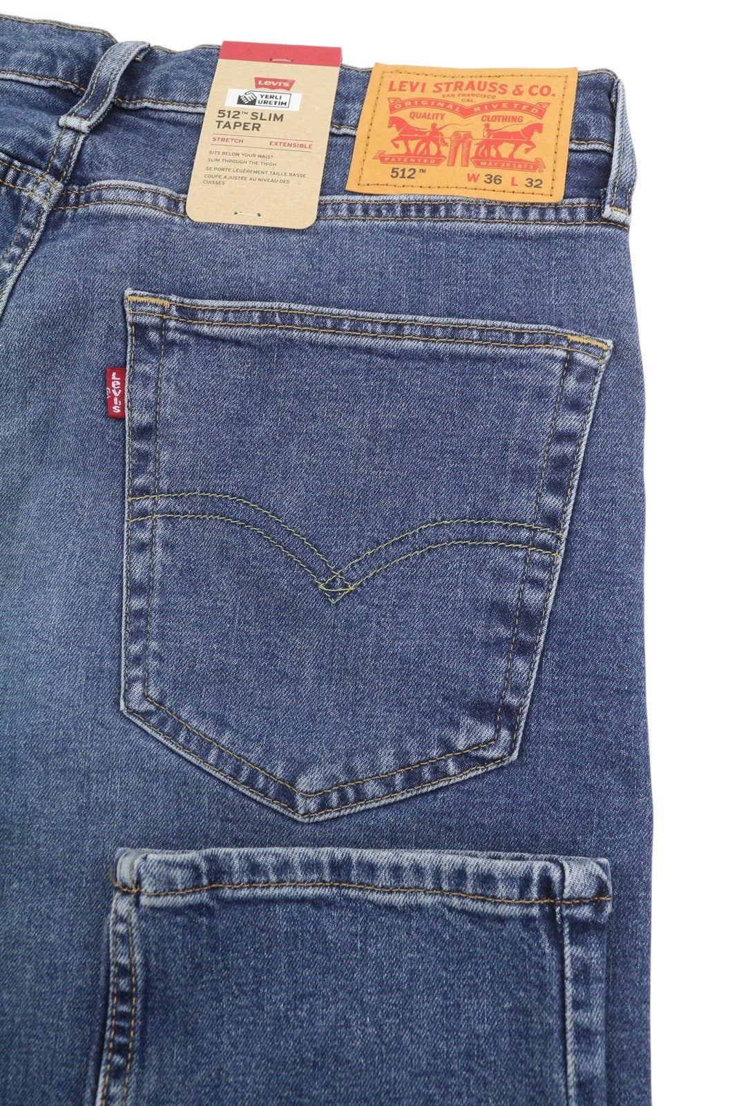 LEVI'S 512 Men Jeans W36/L32 Slim Taper Flex Stretch Washed Blue Denim