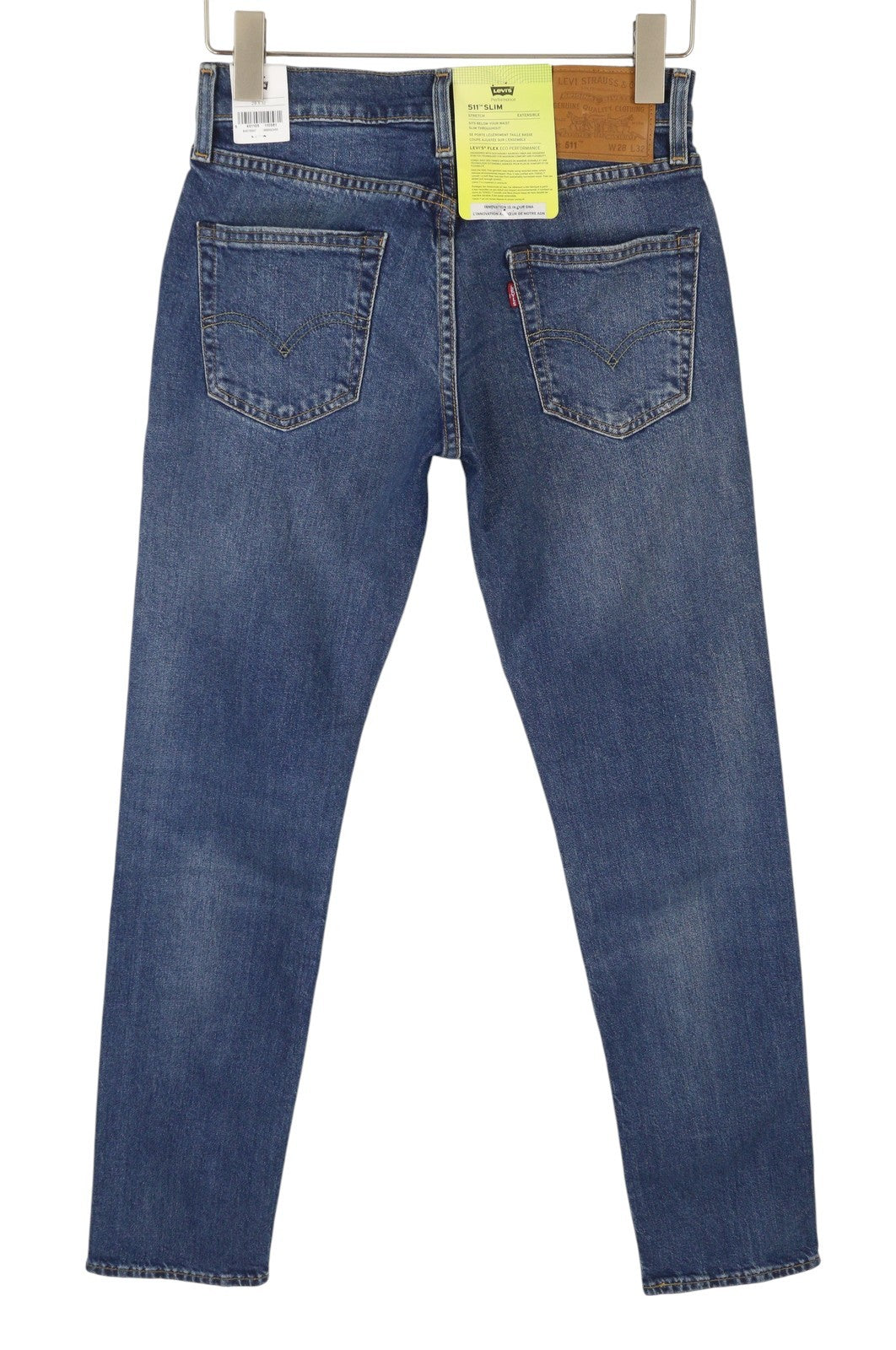 LEVI'S 511 Men Jeans W28/L32 Premium Big E Slim Flex Stretch Zip Blue Faded