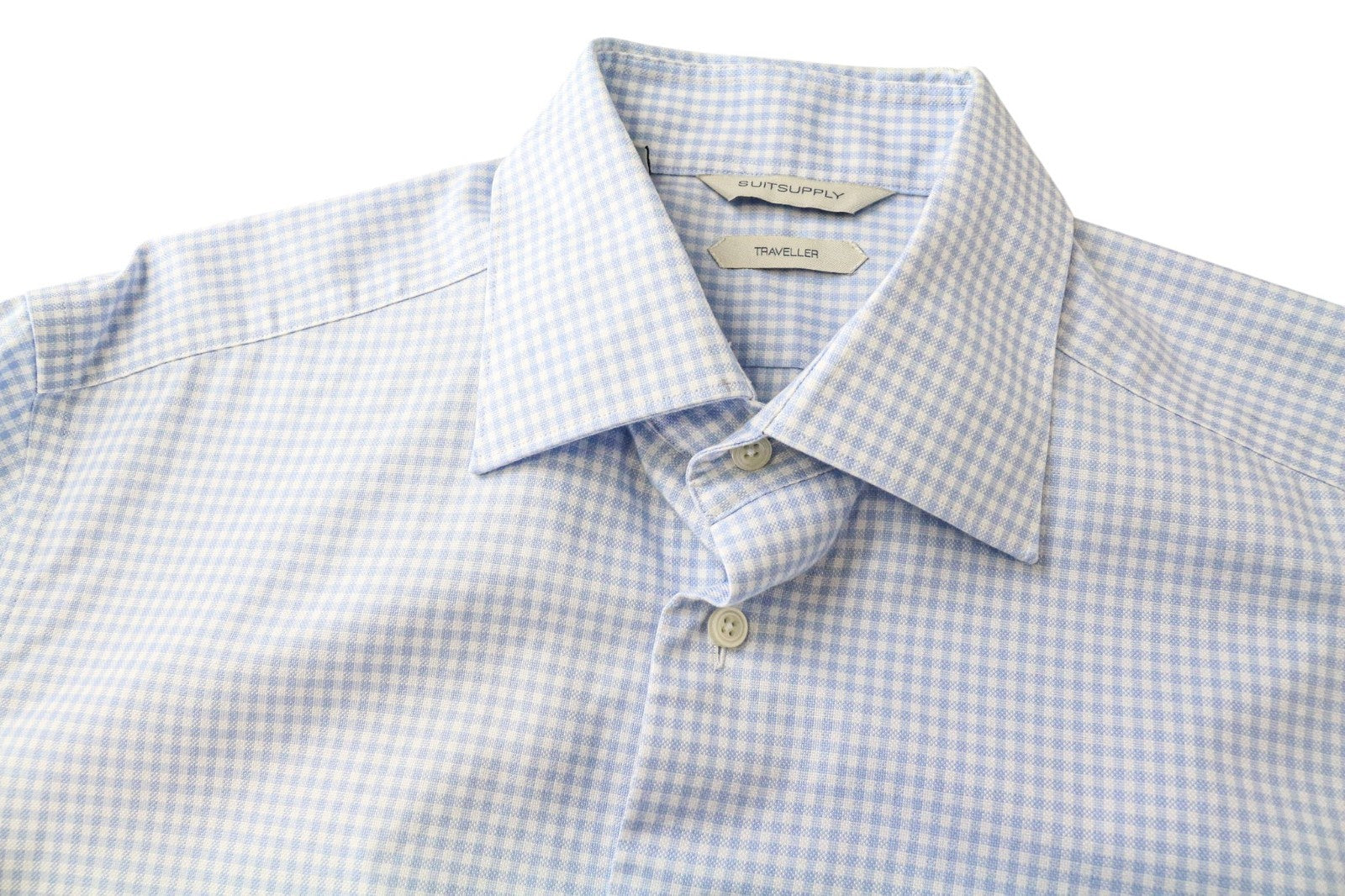 SUITSUPPLY Men's Shirt 40-7/15 3/4L Slim Blue Cotton Checked Long Sleeve Shirt