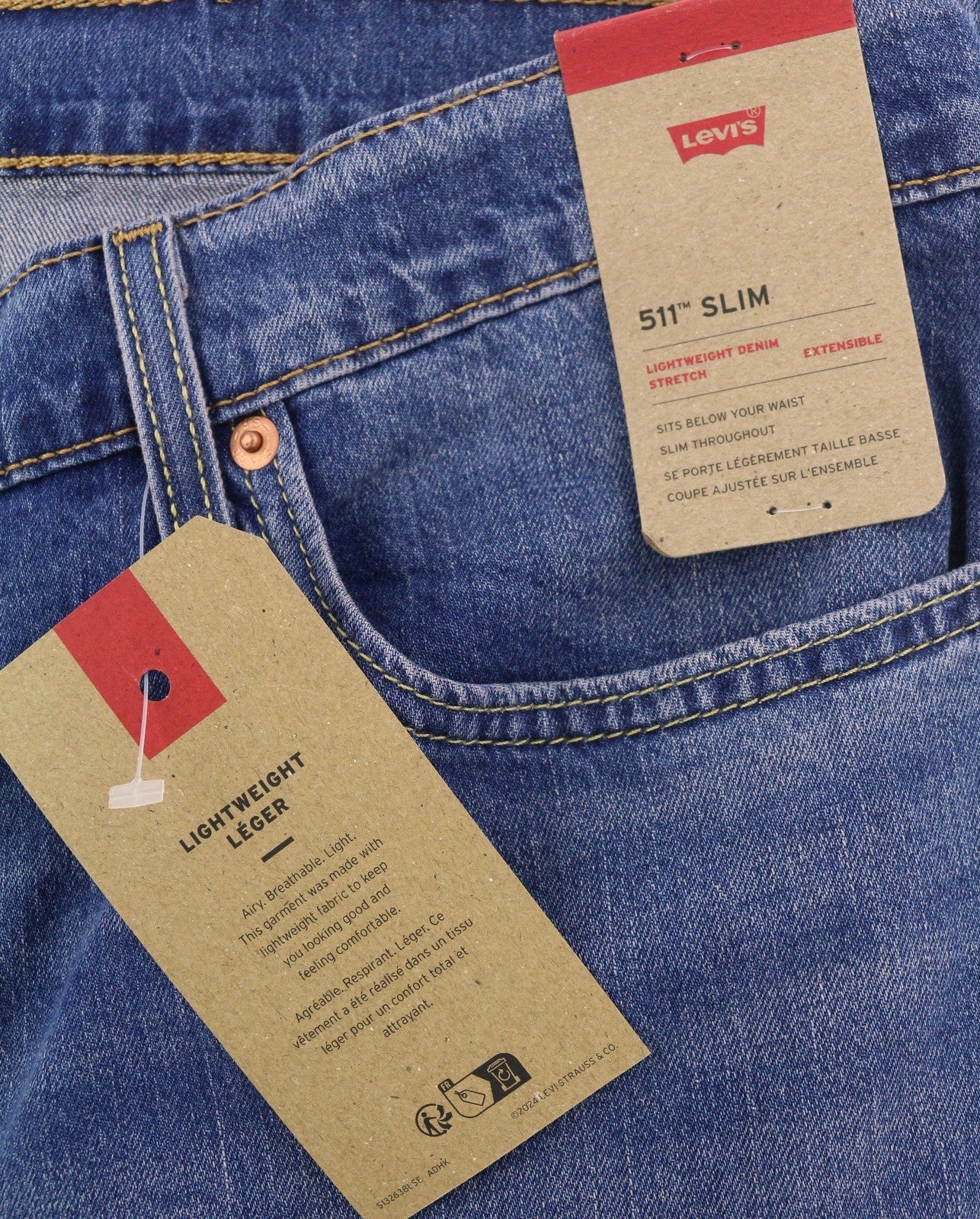 LEVI'S 511 Men Jeans W40/L32 Lightweight Stretch Denim Washed Blue Faded