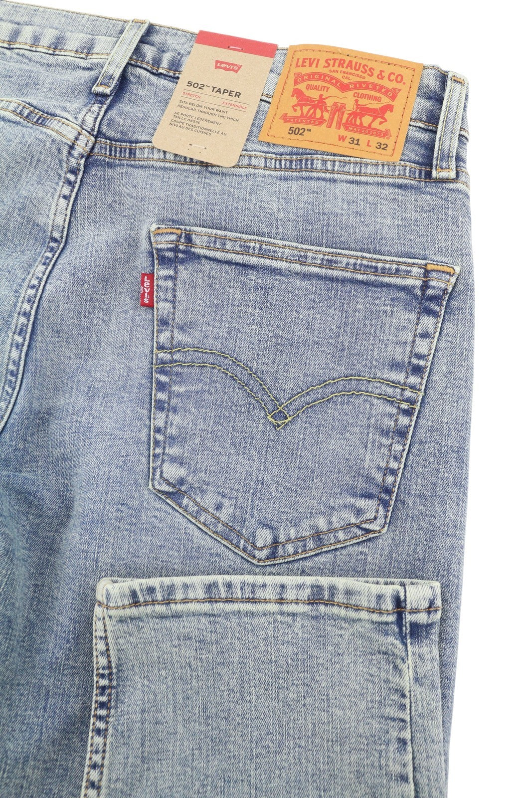LEVI'S 502 Men Jeans W31/L32 Taper Fit Stretch Zip Fly Washed Blue