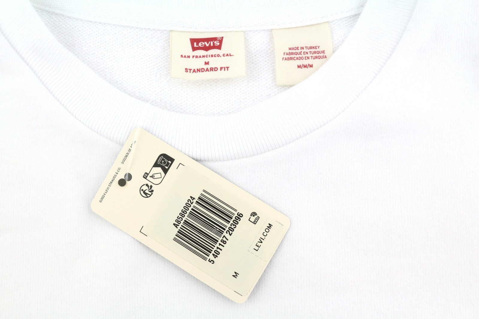 LEVI'S Standard Fit Men Sweatshirt M White Crew Collar Graphic Logo Pull On