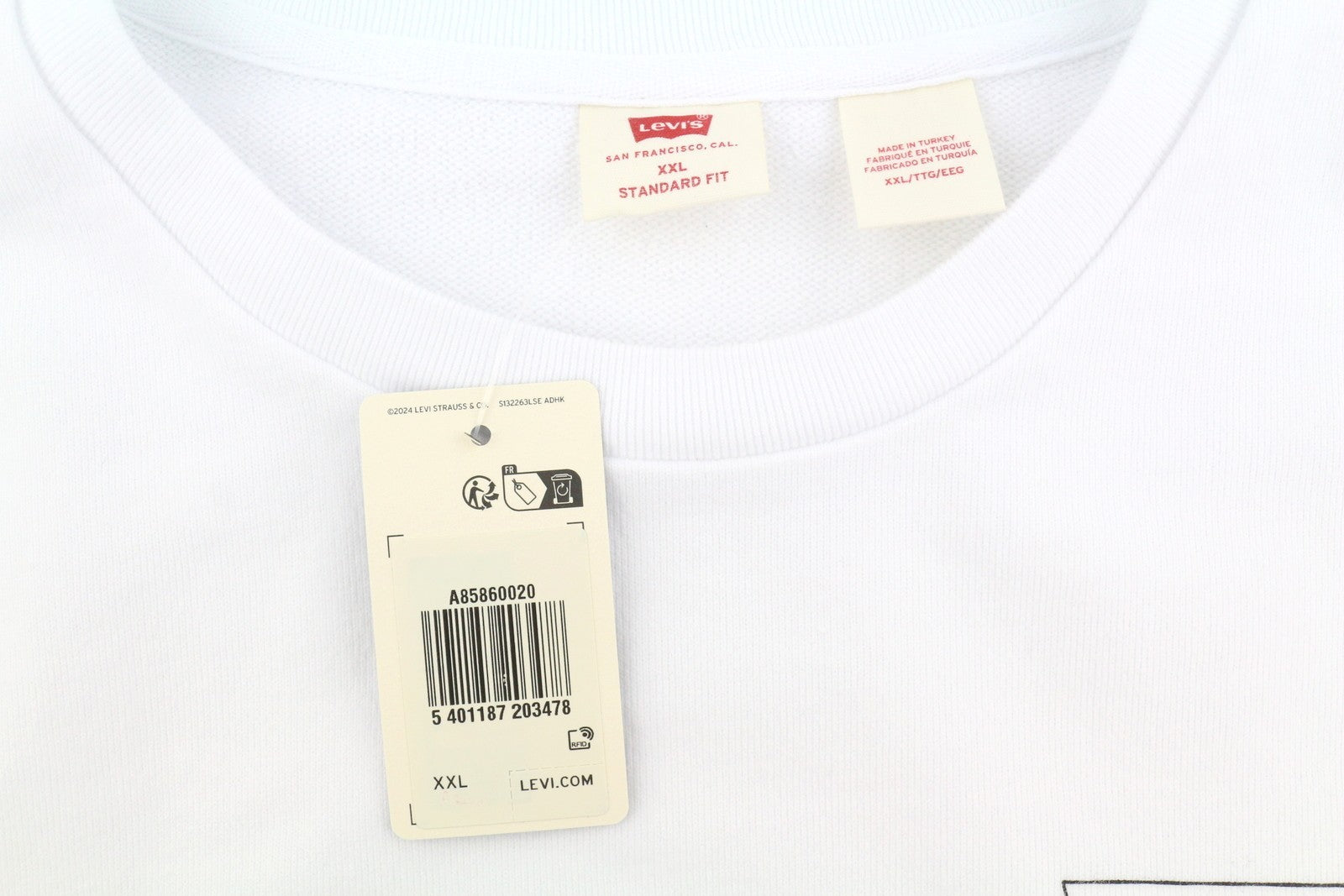 LEVI'S Standard Fit Men Sweatshirt 2XL White Crew Collar Graphic Logo Pull On
