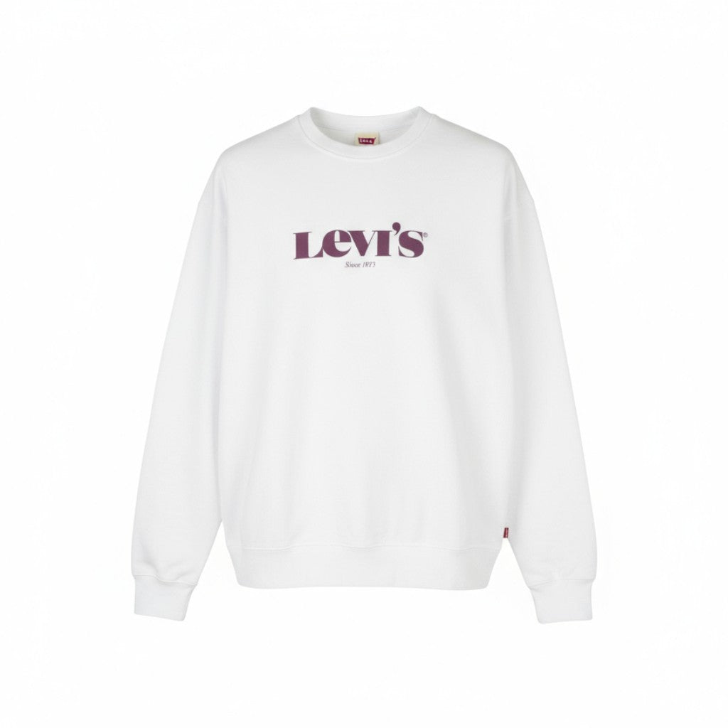 LEVI'S Relaxed Fit Men Sweatshirt S White Crew Collar Graphic Logo Pull On