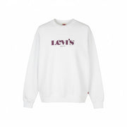 LEVI'S Relaxed Fit Men Sweatshirt S White Crew Collar Graphic Logo Pull On