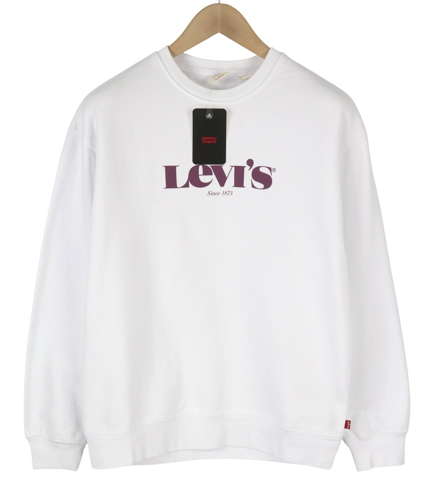 LEVI'S Relaxed Fit Men Sweatshirt S White Crew Collar Graphic Logo Pull On
