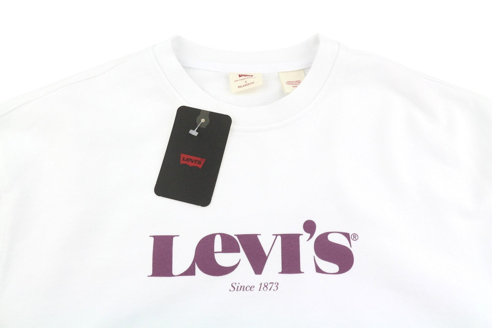 LEVI'S Relaxed Fit Men Sweatshirt S White Crew Collar Graphic Logo Pull On