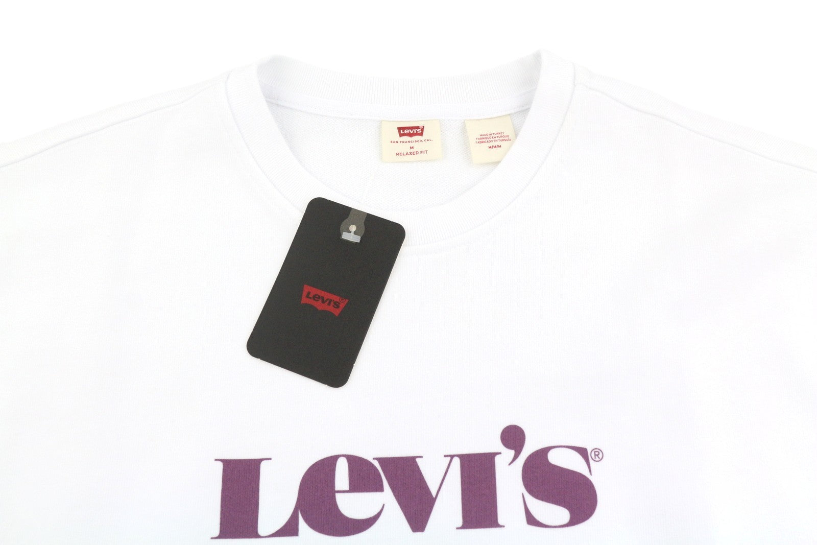 LEVI'S Relaxed Fit Men Sweatshirt M White Crew Collar Graphic Logo Pull On