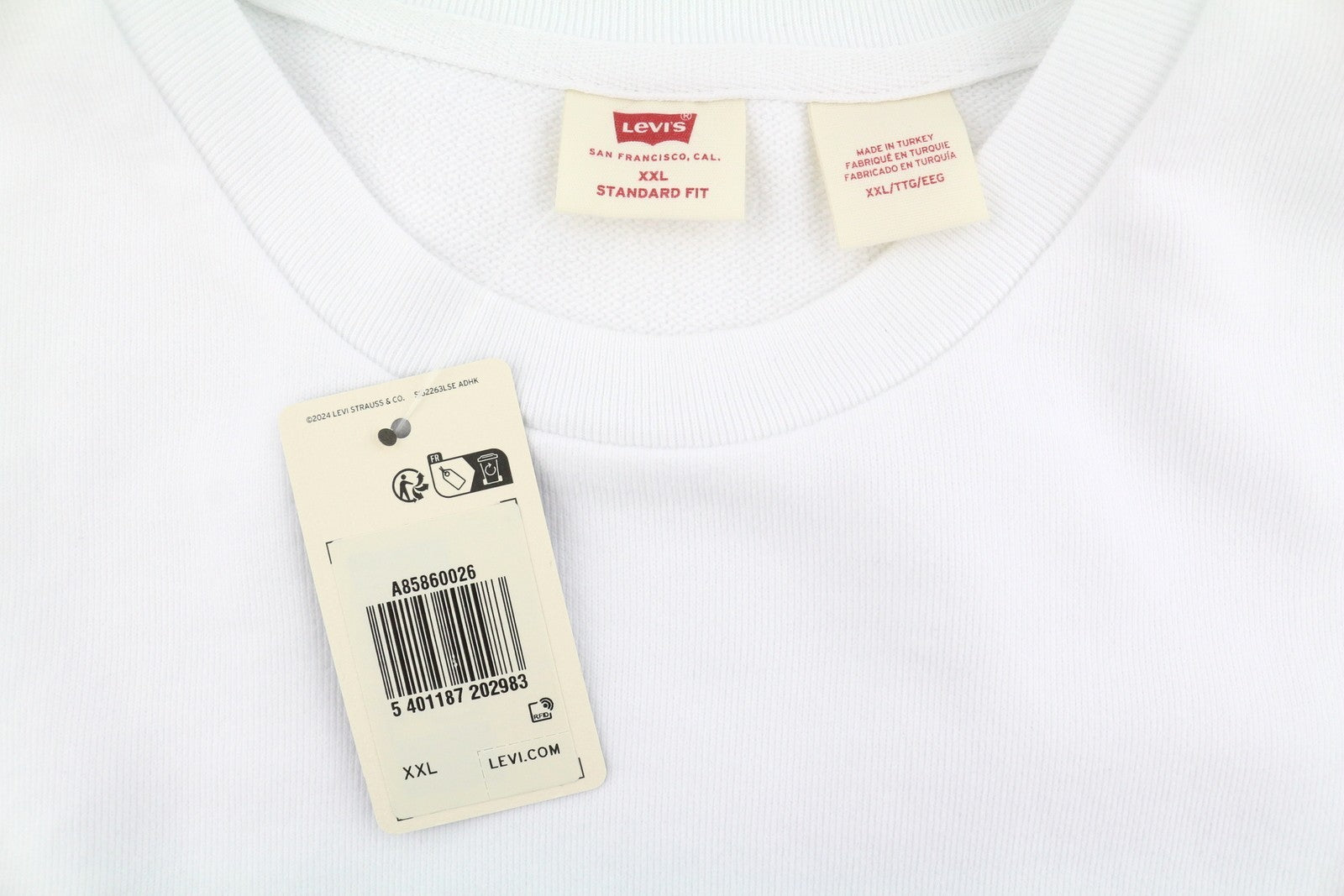 LEVI'S Standard Fit Men Sweatshirt 2XL White Crew Neck Graphic Logo Pull On