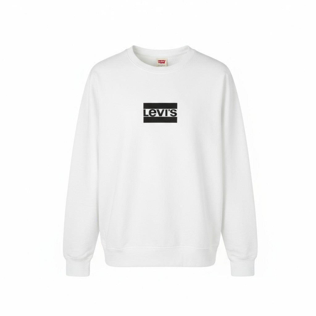 LEVI'S Standard Fit Men Sweatshirt S White Crew Neck Front Logo Pull On