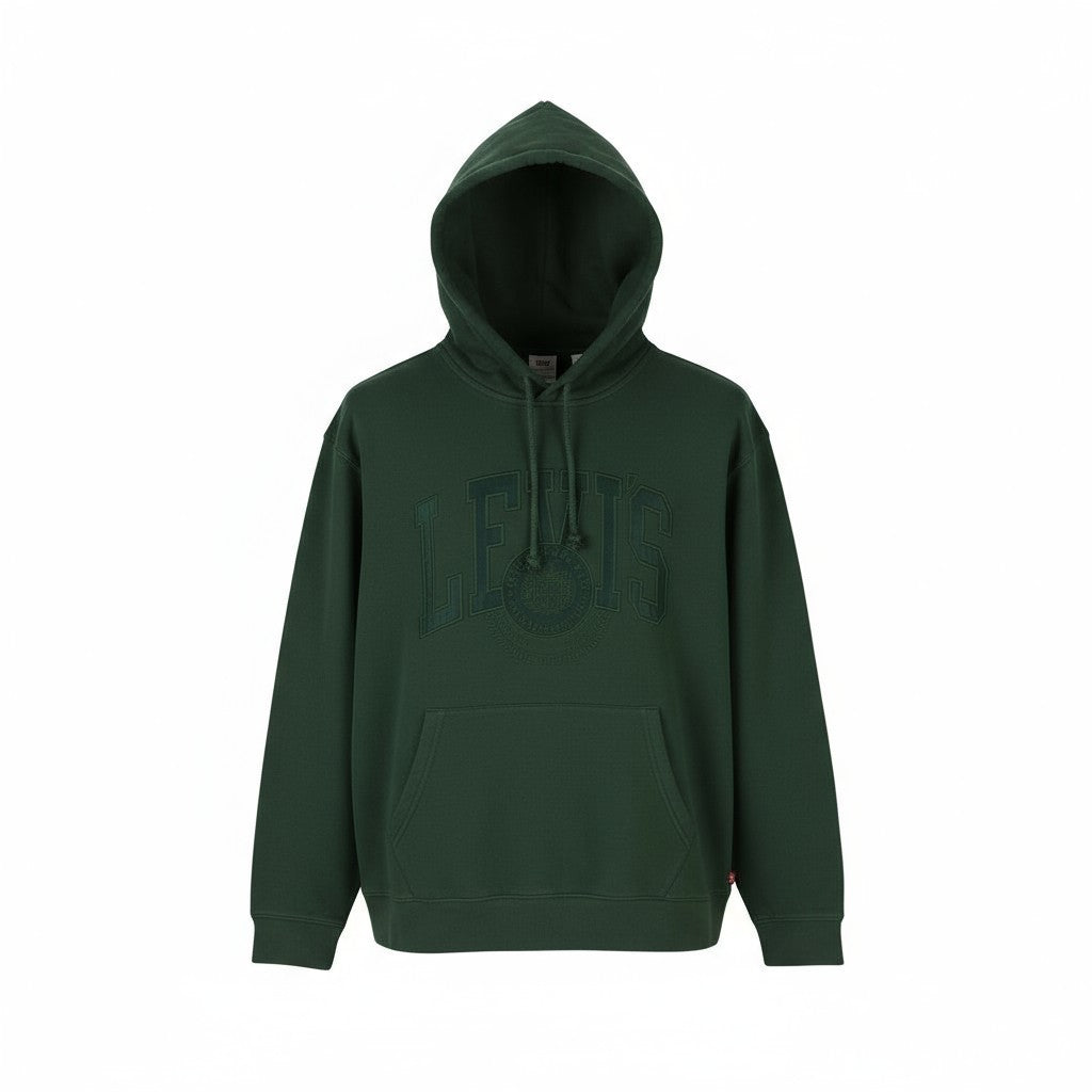 LEVI'S Relaxed Fit Men Hoodie S Green Embroidered Logo Kangaroo Pull On